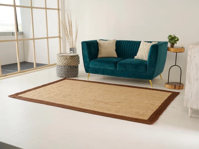 Indian Hand Braided Rectangle Jute Rug Beige With Brown Border