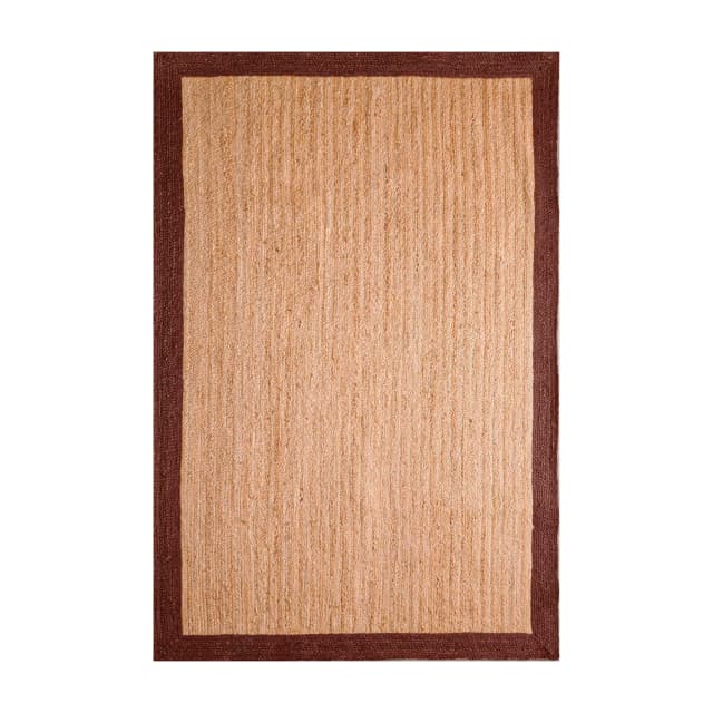 Indian Hand Braided Rectangle Jute Rug Beige With Brown Border