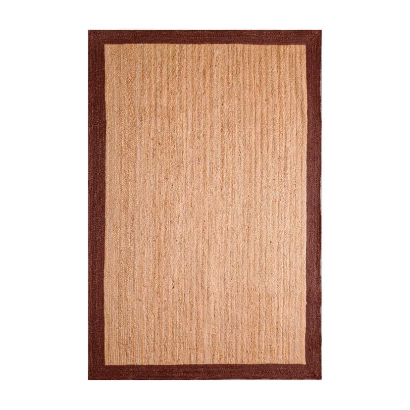 Indian Hand Braided Rectangle Jute Rug Beige With Brown Border