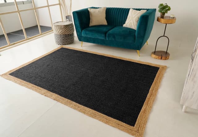Eco Friendly Hand Braided Ractangle Jute Rug Multicolor With Beige Boder 
