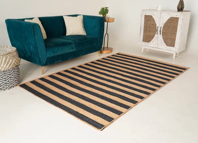 Hand Crafted Ractangle Jute Rug With Natural And Every Color Strips Line Design Infuse Your Space with Yuletide Charm Decorative For Living Room 