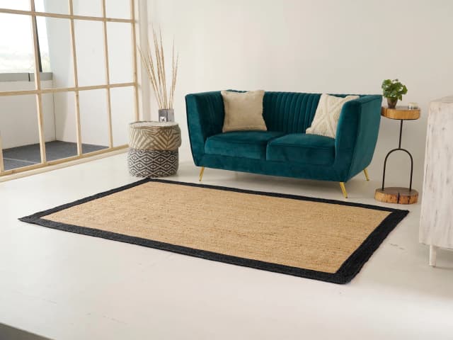 Hand Braided Rectangle Jute Rug Beige With Multicolor Border 