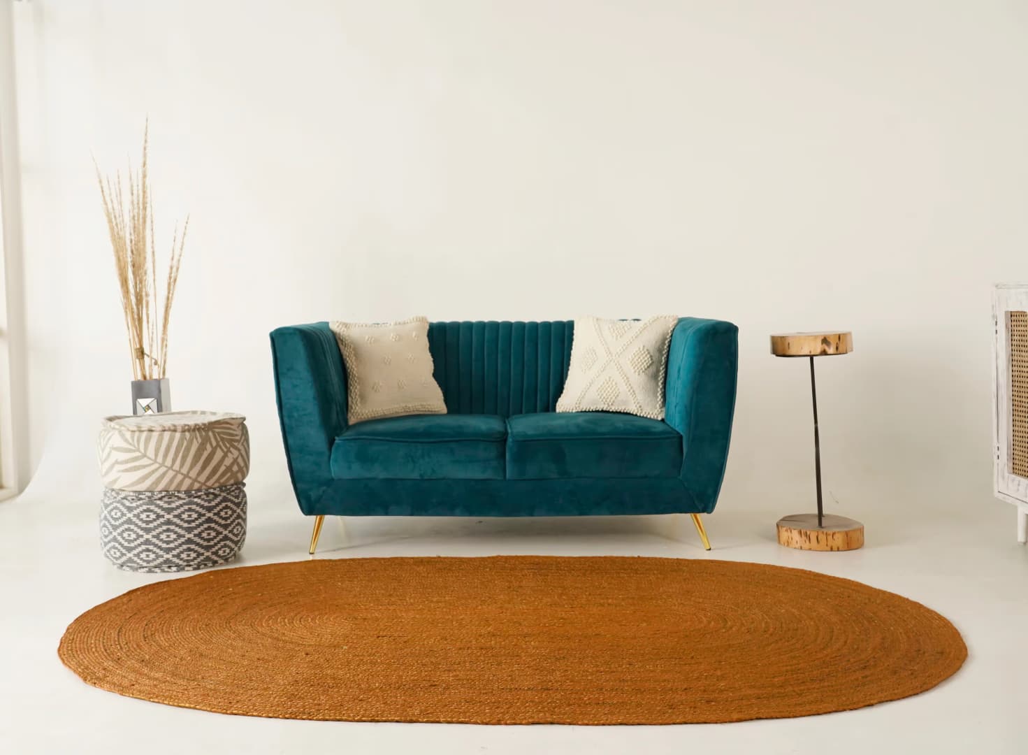 Indian Village Hand Braided Oval Jute Rug Orange Color 