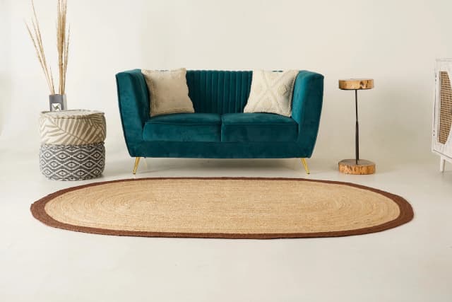 Hand Braided Oval Jute Rug Beige With Brown Color Border 