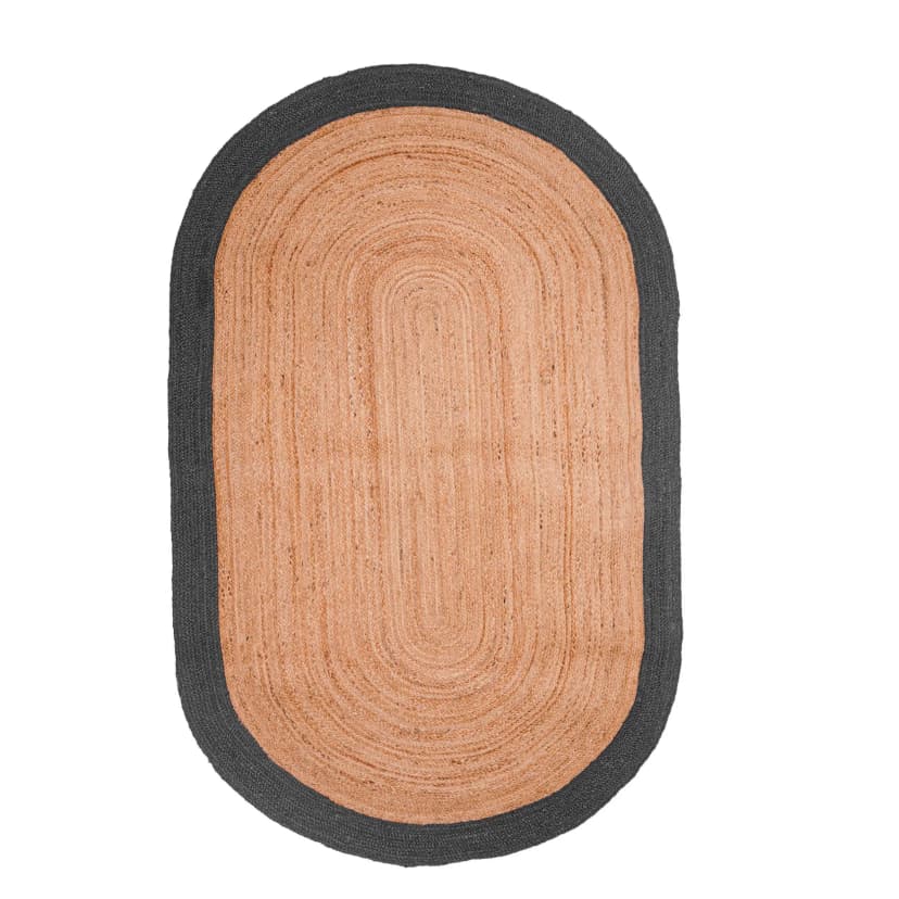 Hand Braided Oval Jute Rug Beige With Grey Color Boder