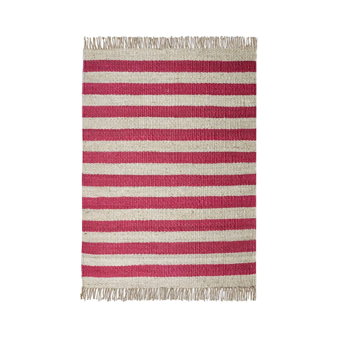 White Hemp Jute Rug With Red Stripes Line Decor Jute Rug Piece of two 2ft X 8ft