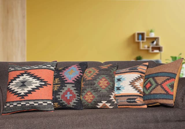 5 Set Indian Handmade Wool Jute Kilim Pillows 