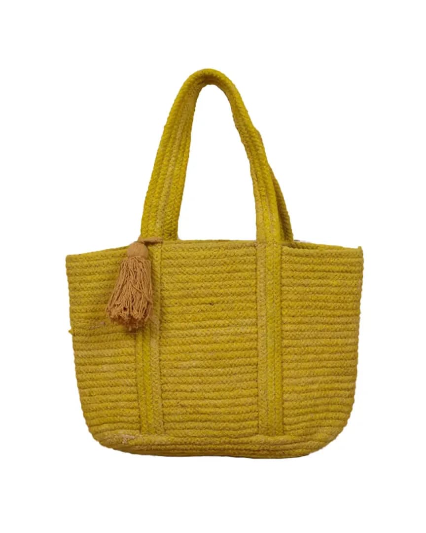 Chouhan Rugs Mustard Jute Handwoven Tote Bag for Everyday 