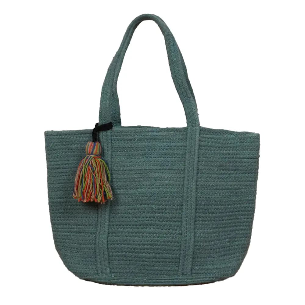 Permium Teal Jute Handwoven Tote Bag