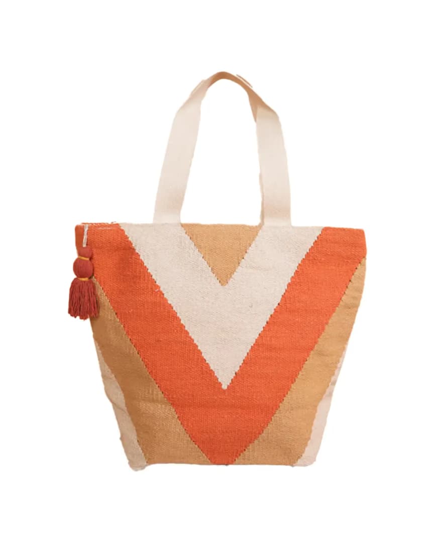 Handwoven Chevron Jute Tote Bag with Zipper