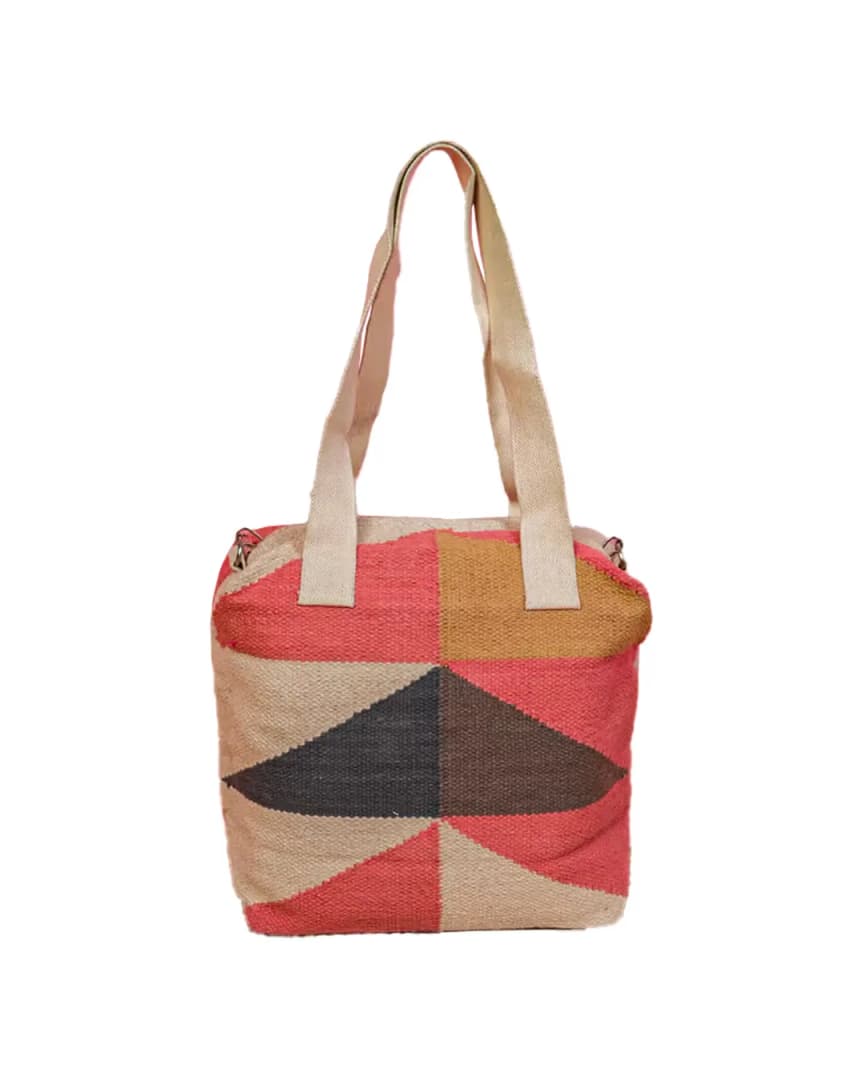 Handcrafted Jute Tote Bag with Geometric Multi Color Design
