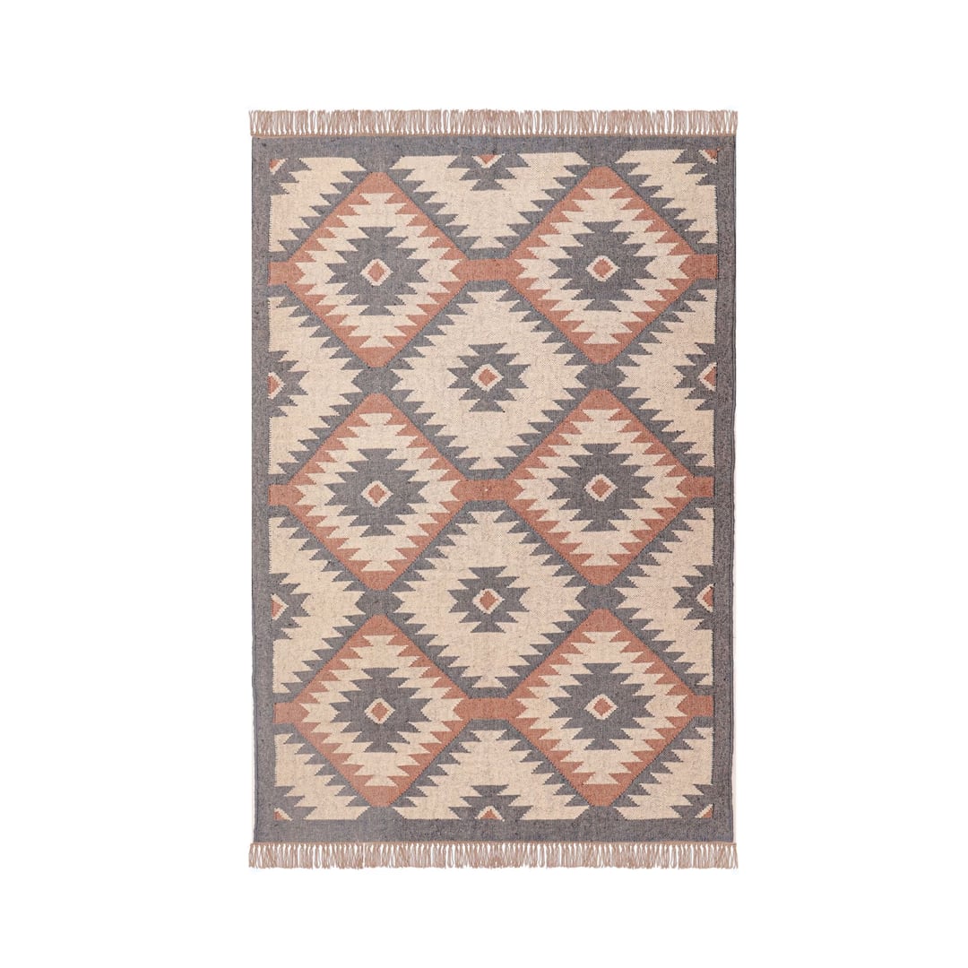 Multicolor Wool Jute Kilim Rugs with Fringes