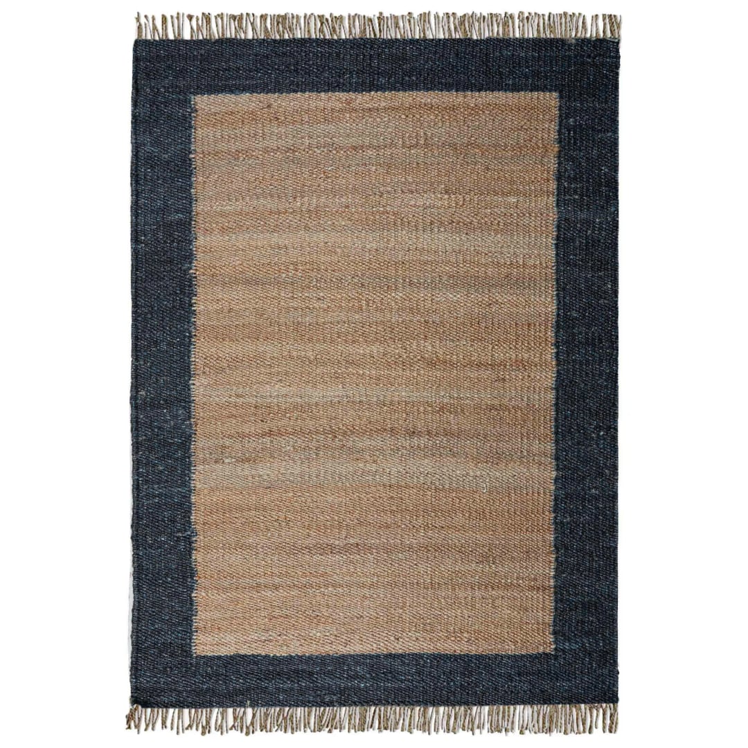 Handmade Natural Hemp Jute Rug with Black Border