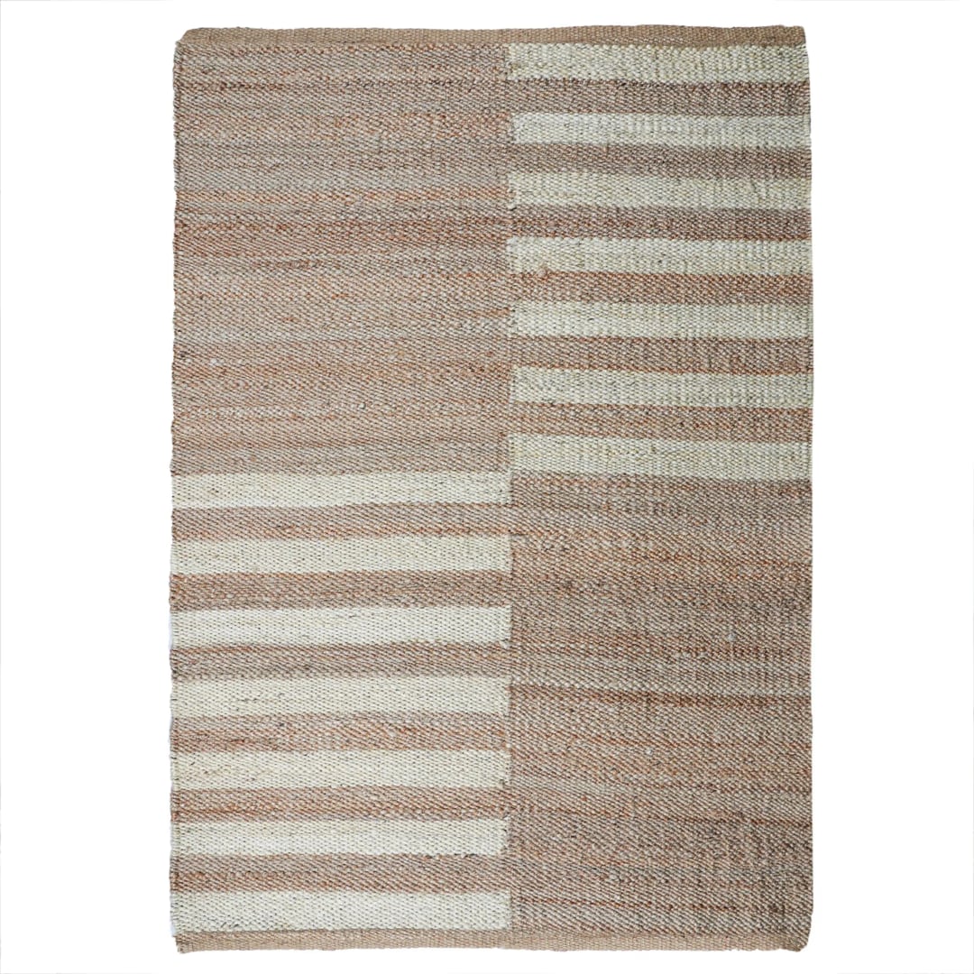Decorative Off White Striped Natural Jute Hemp Rug
