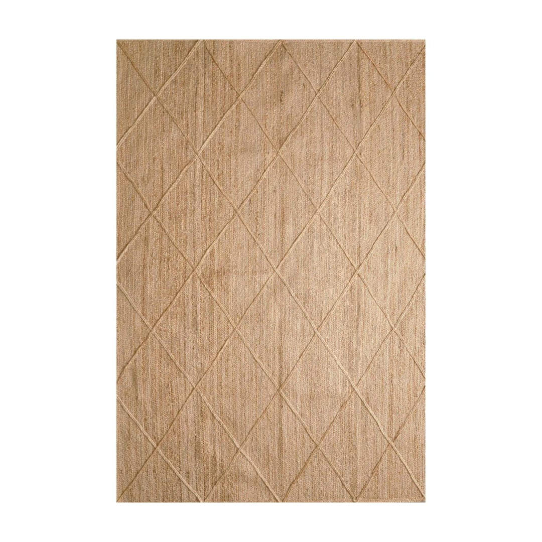 Handmade Braided Natural Jute Rug with Beige Diamond Pattern 