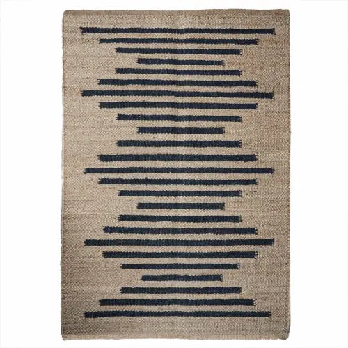 Stair Decor Hand Loomed Natural Jute Hemp Rug with Black Stripes