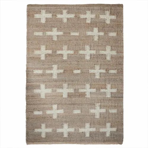 Custom Size Hand Loomed Natural Jute Hemp Rug with Off White Design