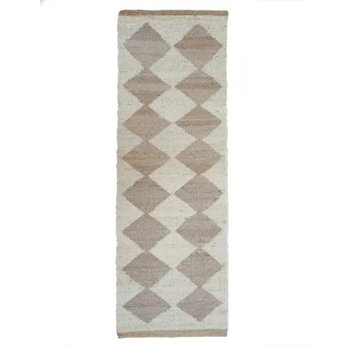 Beige and Off White Box Design Hand Loomed Jute Hemp Rug 
