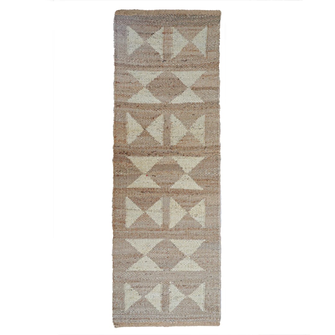 Hand Loomed Natural Jute Hemp Runner Rug with Off White Design