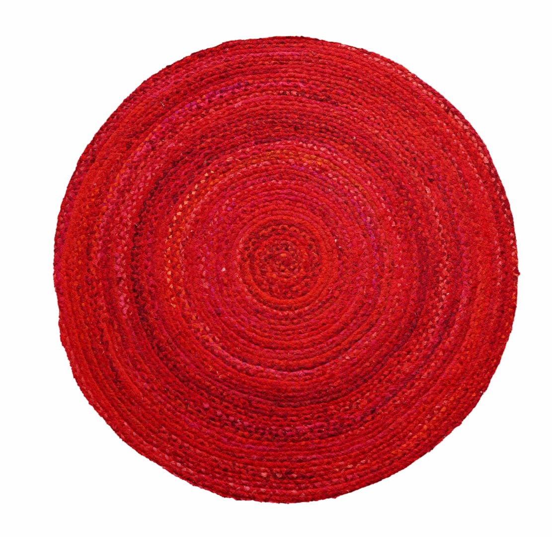 Handwoven Red Cotton Round Chindi Rug