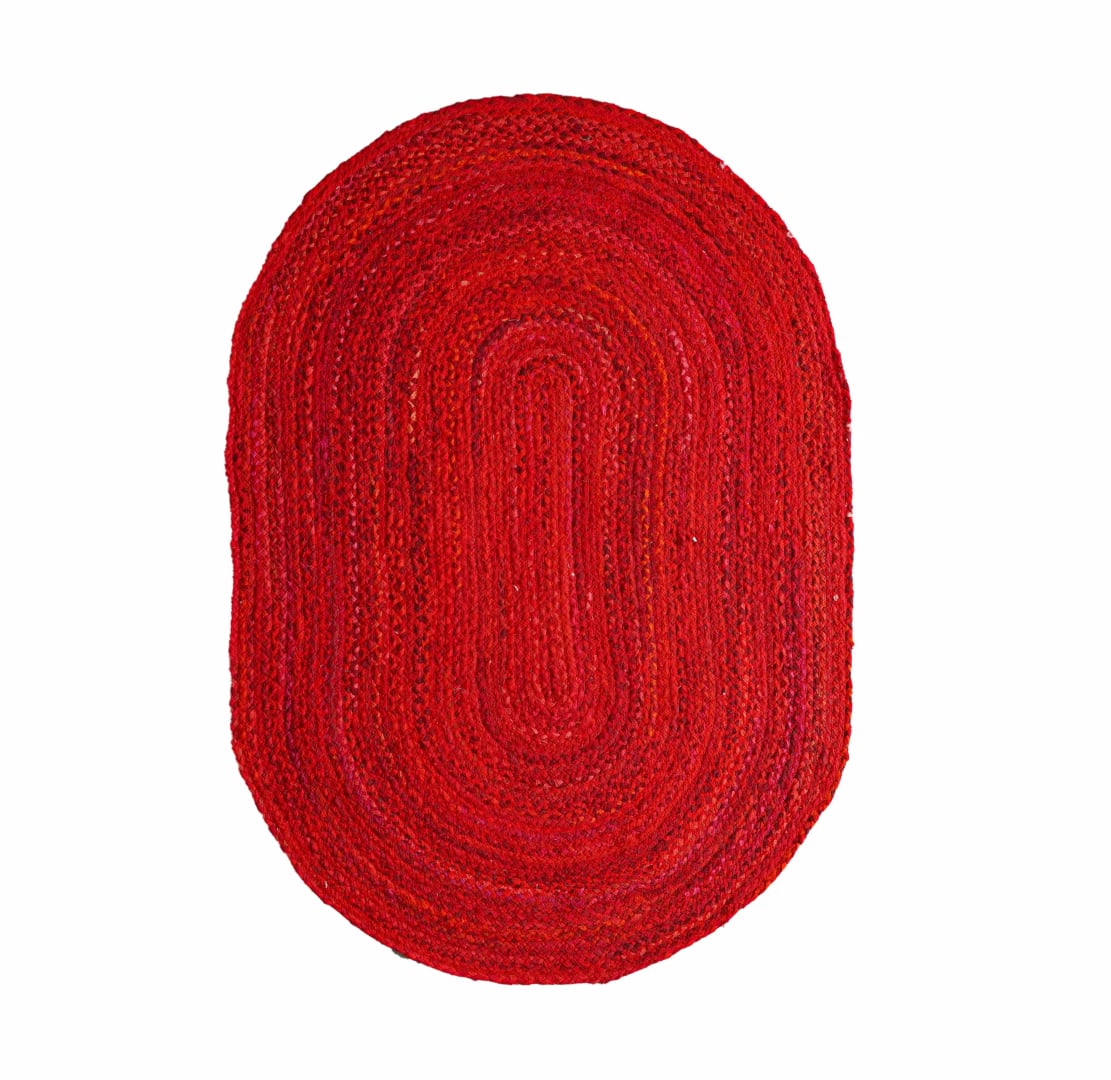 Home Decor Bohemian Red Cotton Chindi Oval Rug