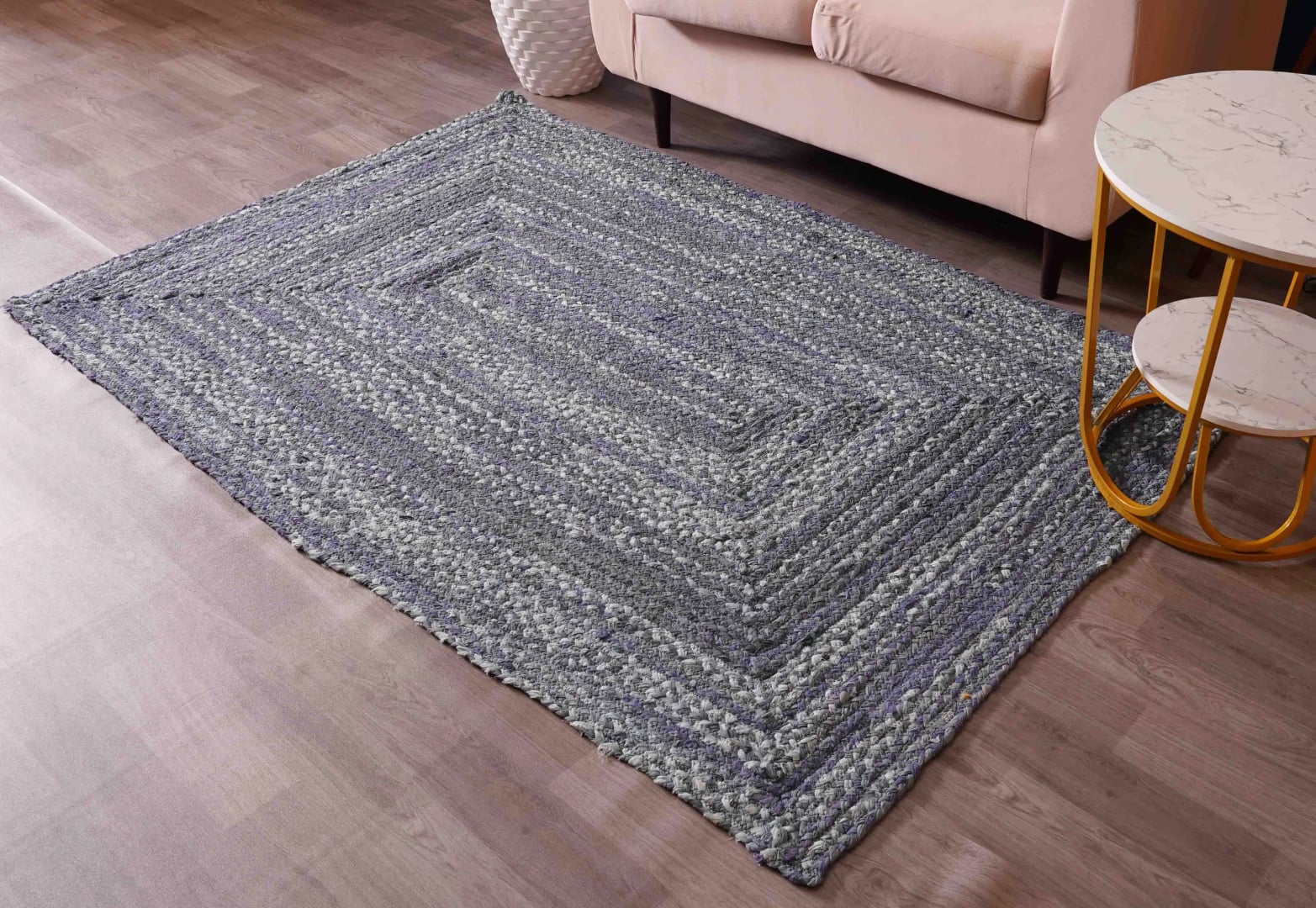 Handmade Bohemian Blue Cotton Rectangle and Square Rug