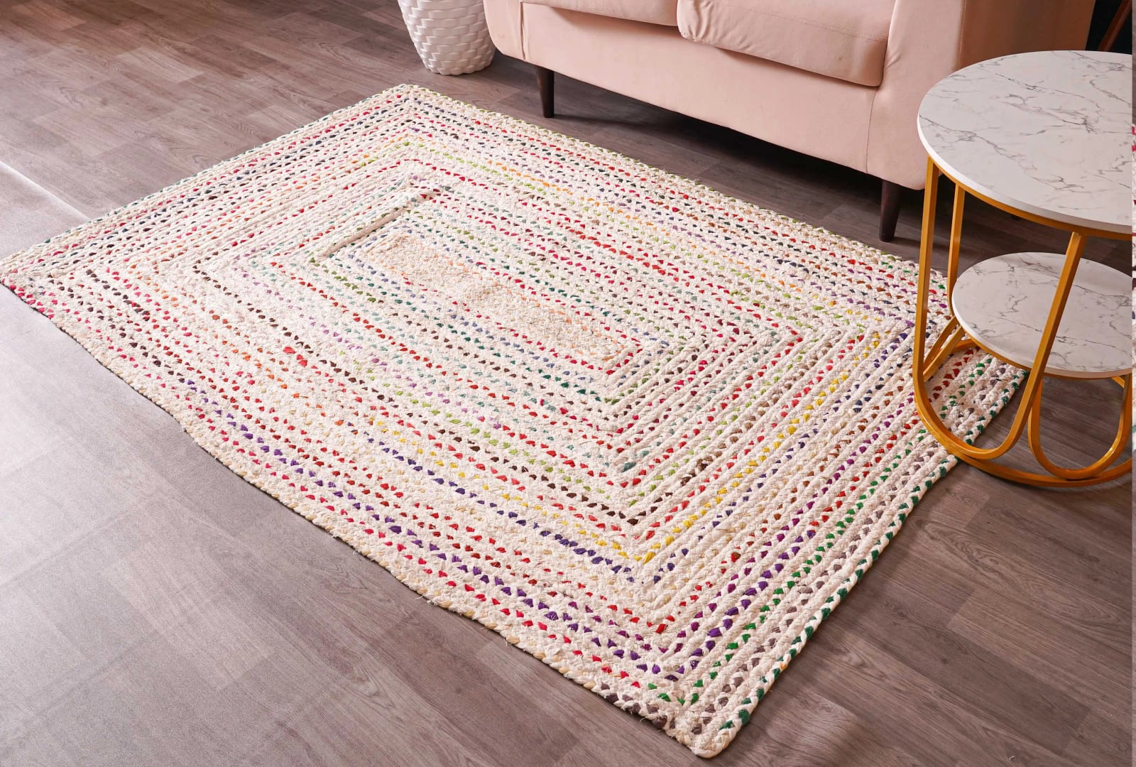 Indian Handwoven Multicolor Cotton Rectangle and Square Rug