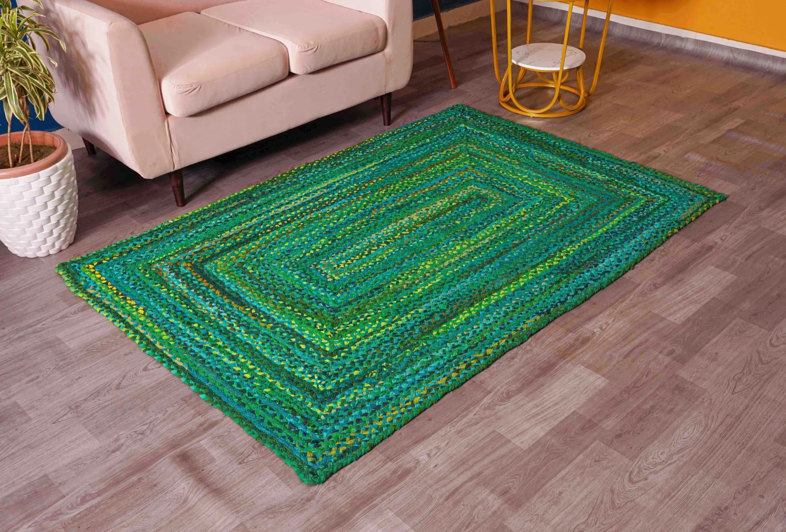 Green Cotton Handwoven Rectangle and Square Rug
