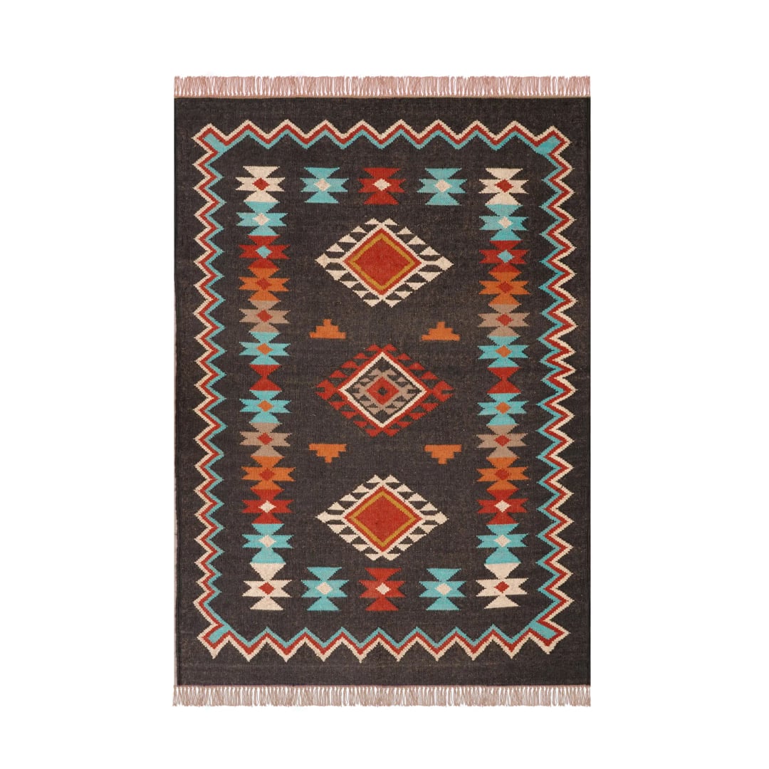 Wool Jute Traditional Kilim Rug Indian Rug Vintage Rug Oushak Rug Vintage Kilim Rug Vintage Large Kilim Jute Dhurrie Boho Decor Area Rug 