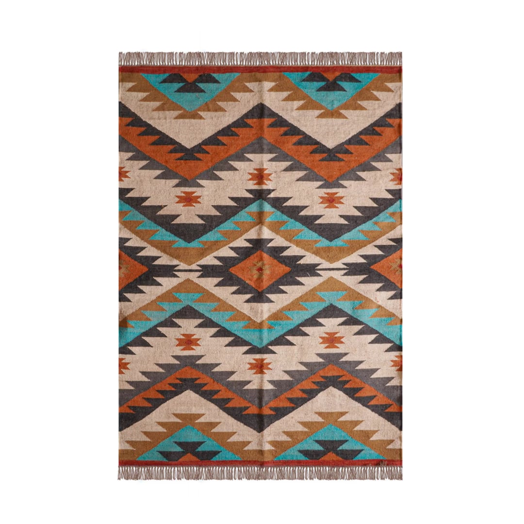 Handwoven Bohemian Eco Friendly Multicolor Wool Jute Kilim Rug Large Area Jute Dhurrie Rug For Living Room And Kitchen Decor Rug 