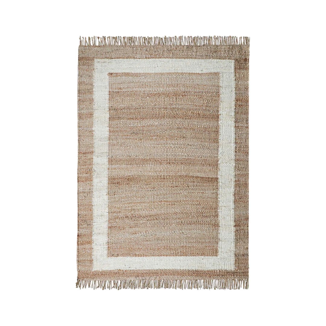 Natural Hemp Jute Rug with White Border Handwoven Jute Hemp Rug for Living Room Decor with Fringes Kitchen Large Area Rug