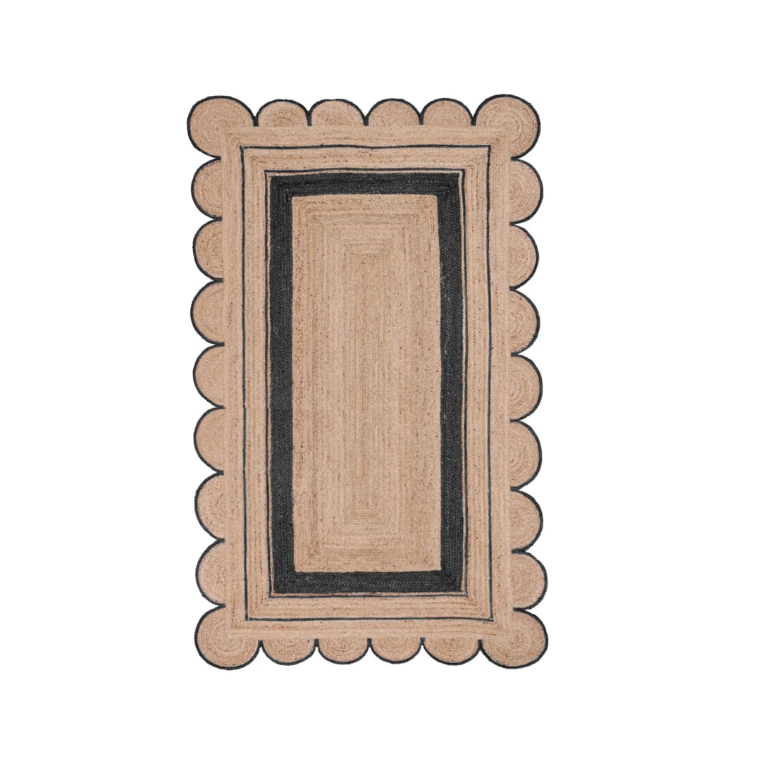 Hand Braided Custom Color Scalloped Border Natural Jute Rectangle Rug