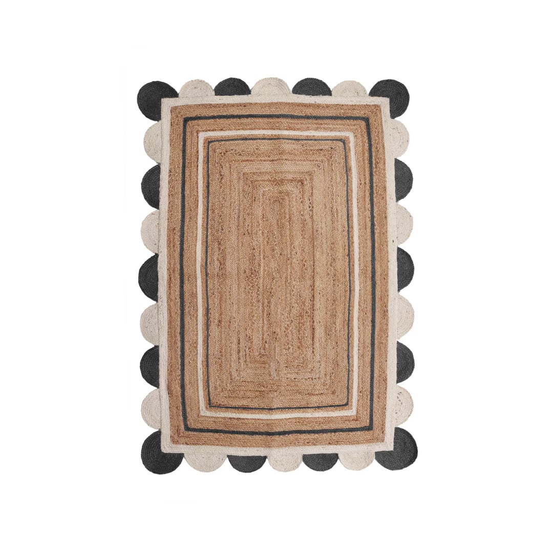 Indian Handmade Natural Jute Braided Scalloped Rug