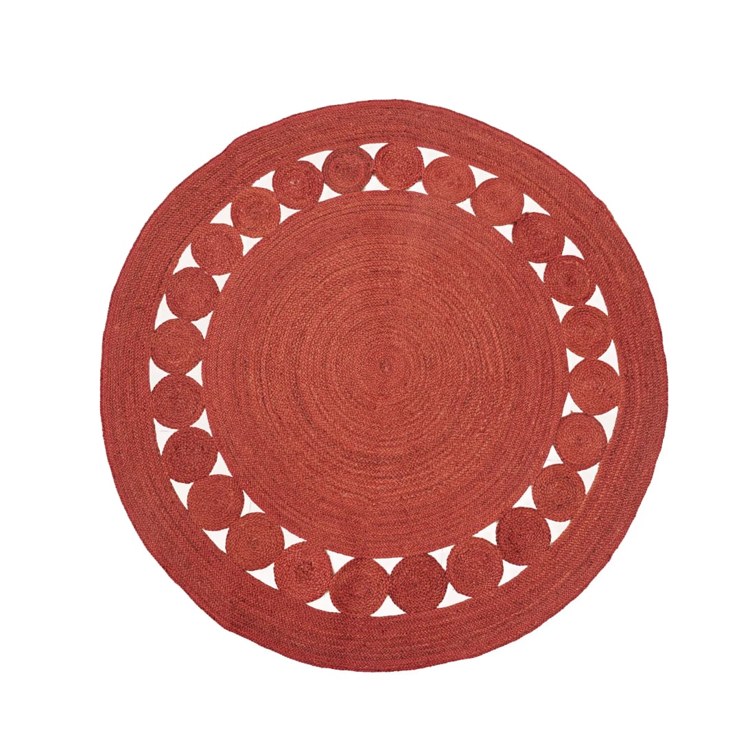 Customized Solid Color Scalloped Hand Braided Round Jute Rug 