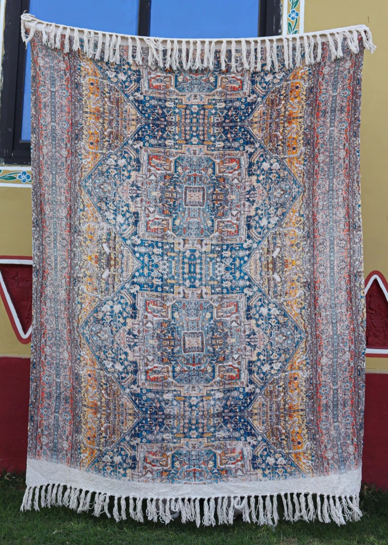 Indian Handmade Throw Blanket Bohemian Cloth Bed Cover With Tassels Hand-Loomed Block Print Cotton Sofa Throw Soft Cotton Throw For Living Decorative Blanket 