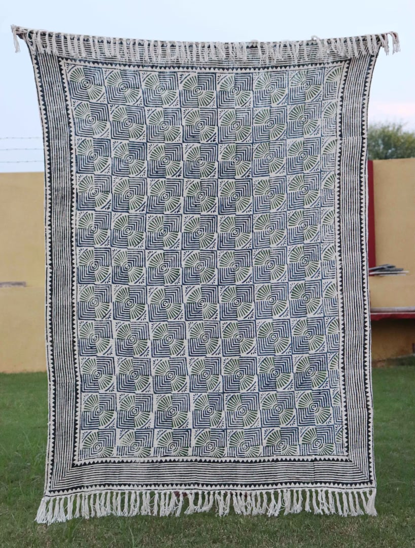 White Soft Cotton Throw Blanket With Black Design Throws And White Fringes Cotton Throw Blanket For Living Room Decor Sofa Cover Handloom Block Printed Throws