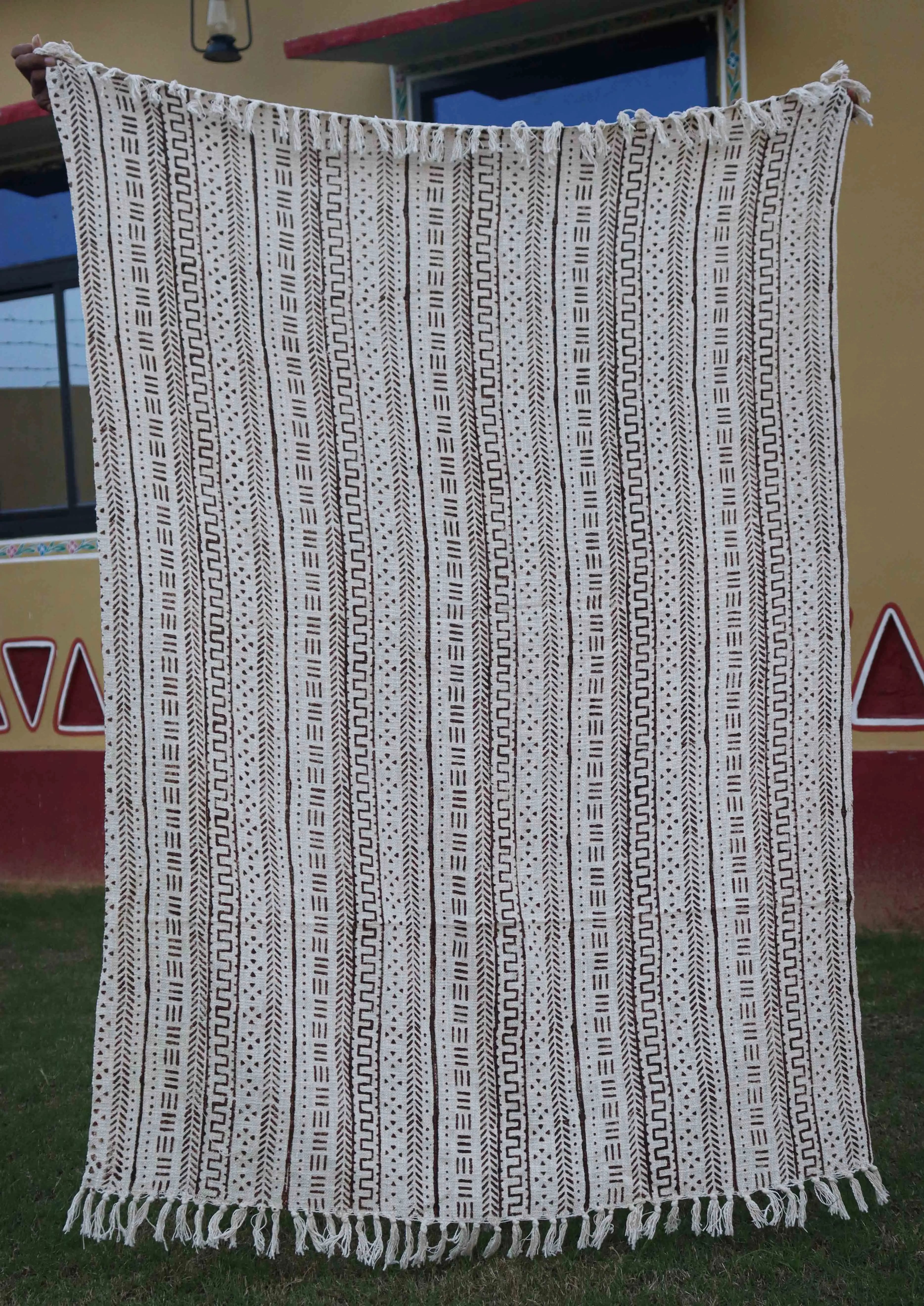 Handmade White Soft Cotton Throw Blanket With Black Design Blanket And White Fringes Cotton Throw Blanket Hand Loom Blanket Boho Block Print Bed Throw Linen with Tassels