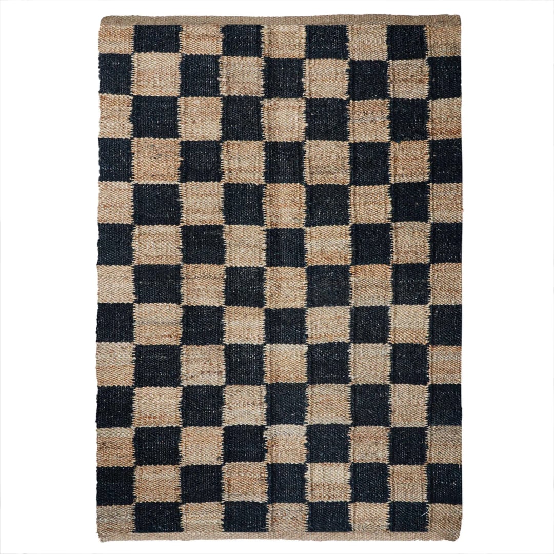Indian Handmade Black And Beige Boxes Design Handwoven Hemp Stair Runner Rug for Hallway Extremely Long Runner Rug Large Area Jute Dhurrie Rug Vintage Jute Rug 