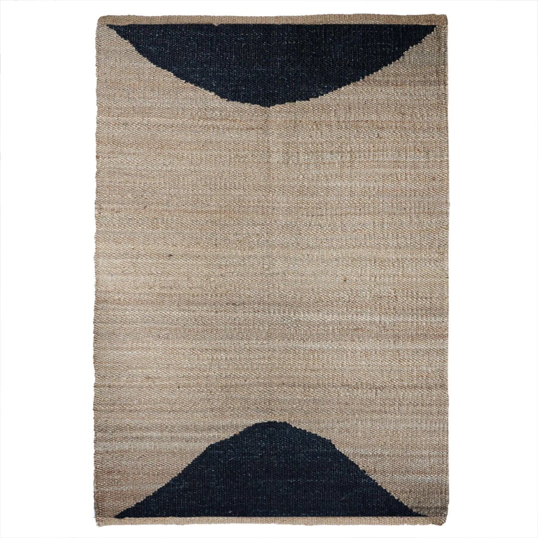 Natural Jute Hemp Rectangle Rug With Half Black Design Area Rug Vintage Decor Dhurrie Rug For Living Long Kitchen Decor Rug Bohemian Jute Rug Floor Rectangle Jute Rug