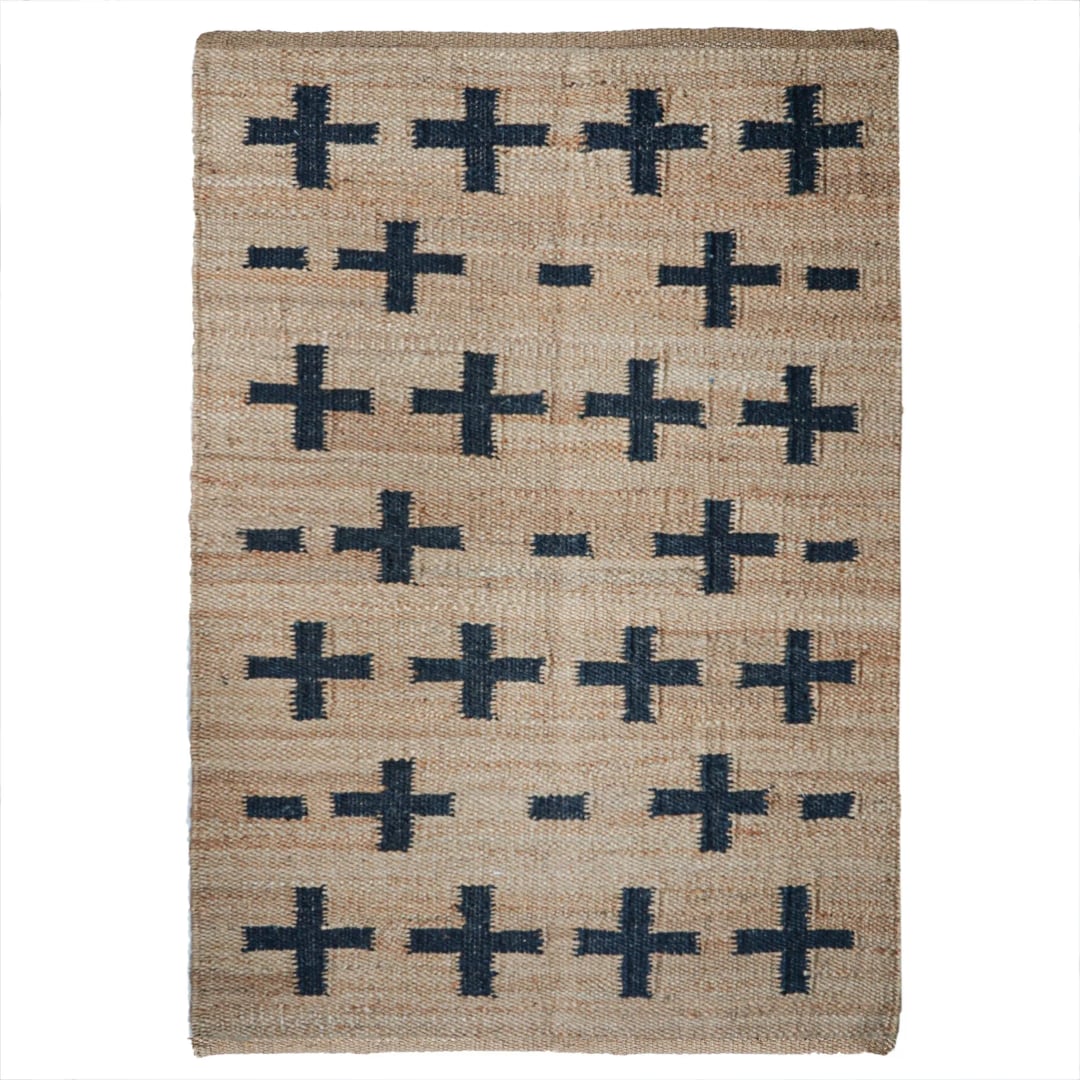 Natural Jute Hemp Rectangle Rug With Black Plus Design Jute Hemp Rectangle Hemp For Stair Decor Tufted Hemp Rug Moroccan Hemp Rug Living Hallway Decorative Hemp Jute Rug 