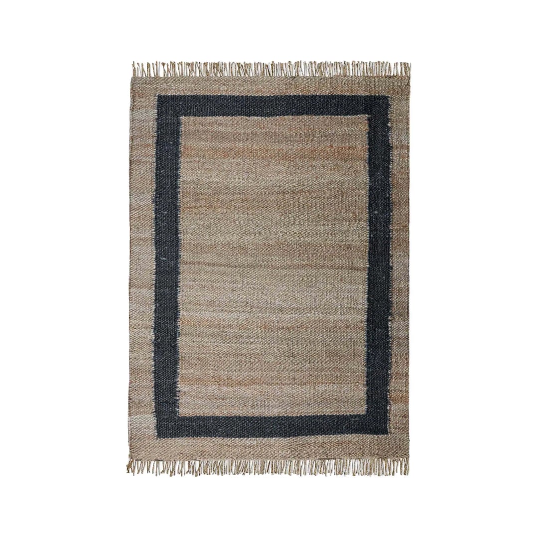 Indian Handmade Natural Hemp Jute Rug With Black Border Rug Large Area Hemp Jute Rug Fringes JUte Rug For Living Home And Entryway Hemp Large Dhurrie Rug Boho Decor Rug 