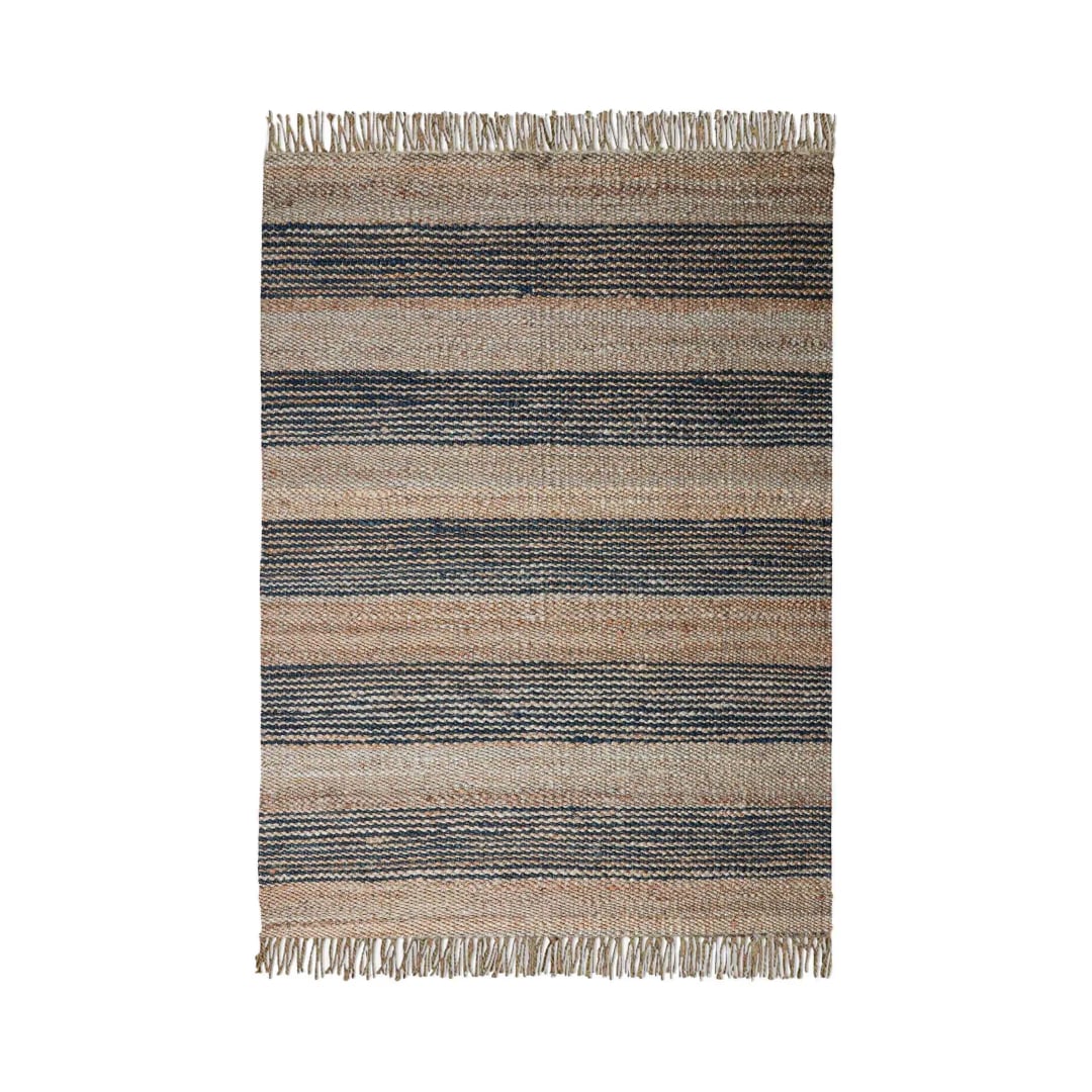 Hand Weaving Beige And Blue Color Rectangle Rug Vintage Hemp Jute Rug For Living Room And Home Decor Rug 