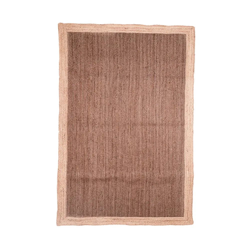 Indian Hand Braided Rectangle Jute Rug Brown Color With Beige Border 