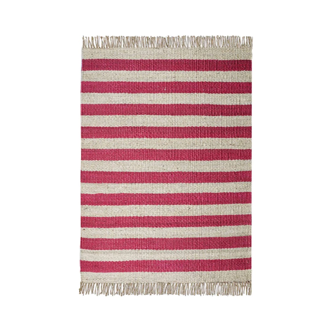 White Hemp Jute Rug With Red Stripes Line Decor Jute Rug Piece of two 2ft X 8ft