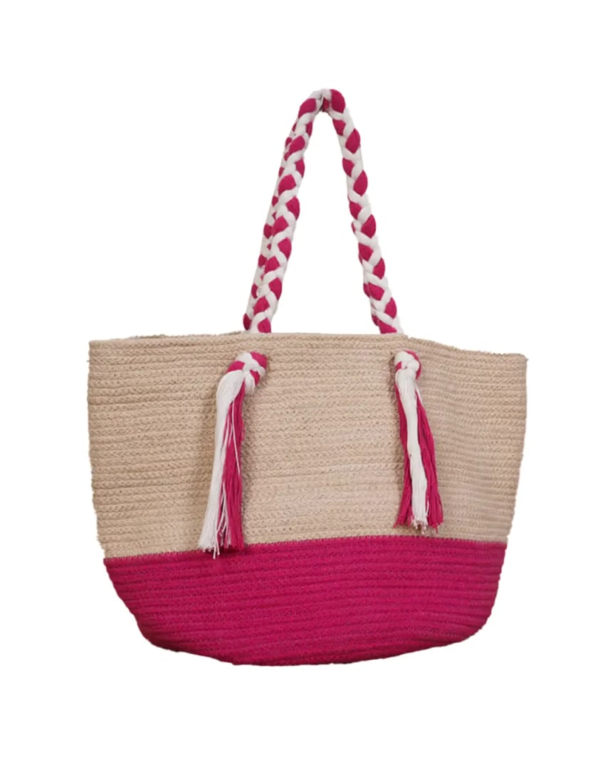 Chouhan Rugs Handcrafted Jute Braided Pink Tote Bag