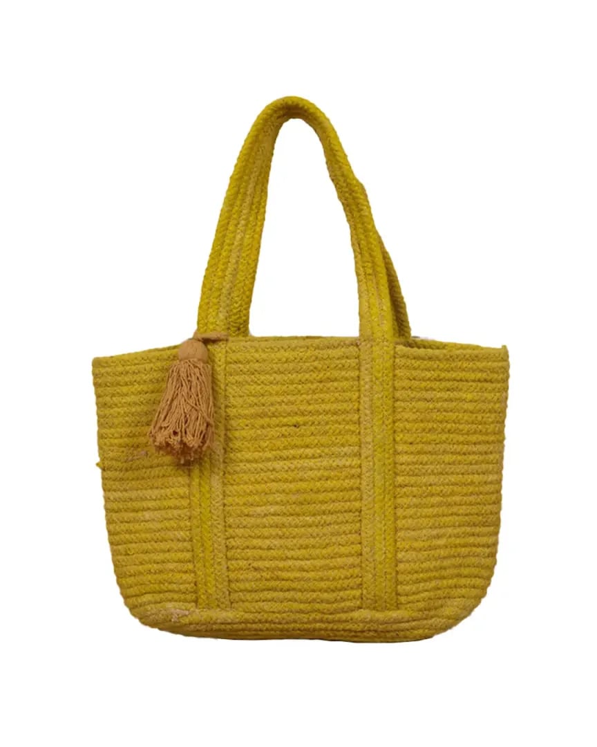 Chouhan Rugs Mustard Jute Handwoven Tote Bag for Everyday 