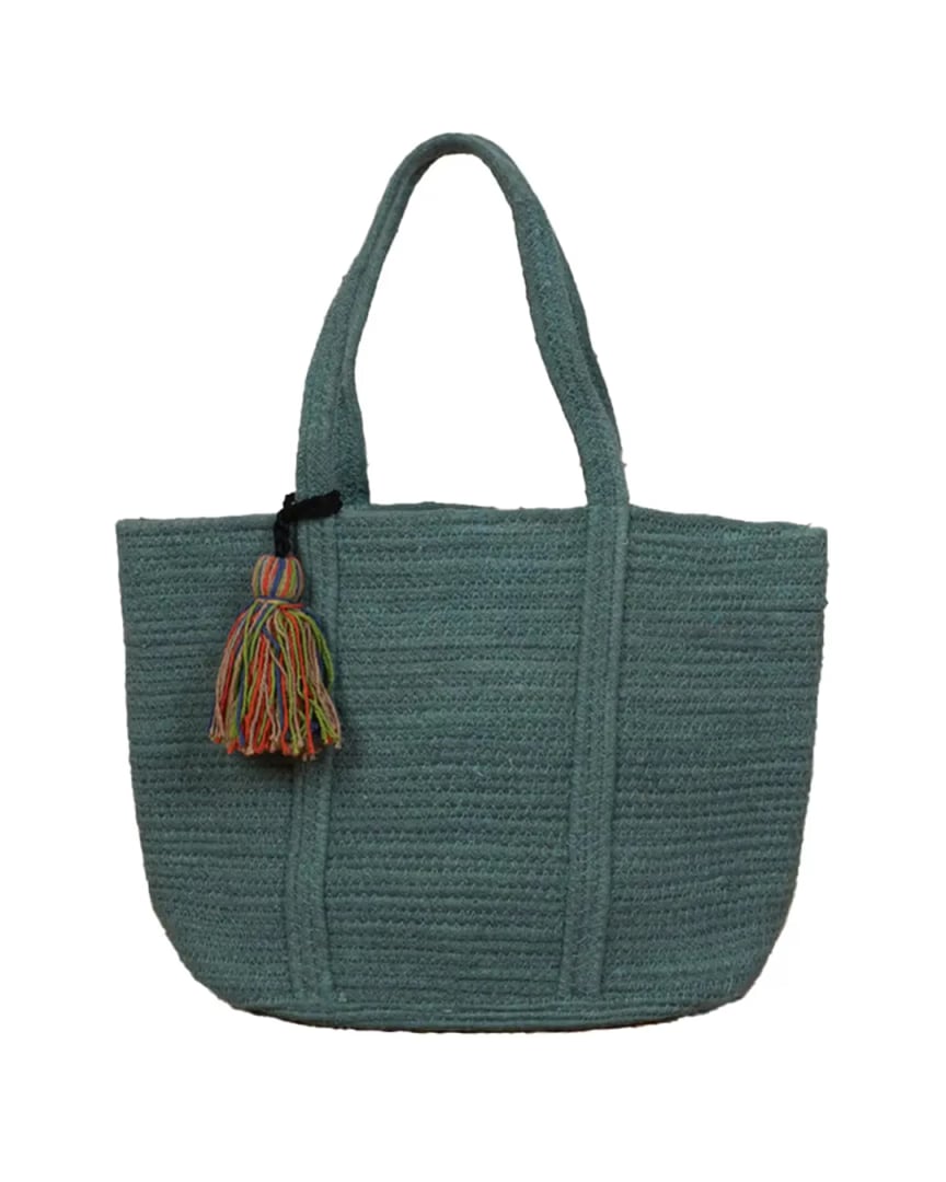 Permium Teal Jute Handwoven Tote Bag