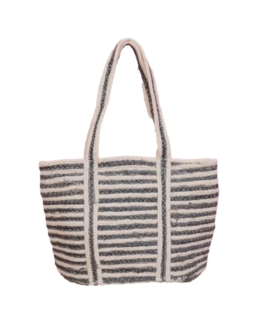 Chouhan Rugs Grey Ivory Striped Handwoven Tote Bag