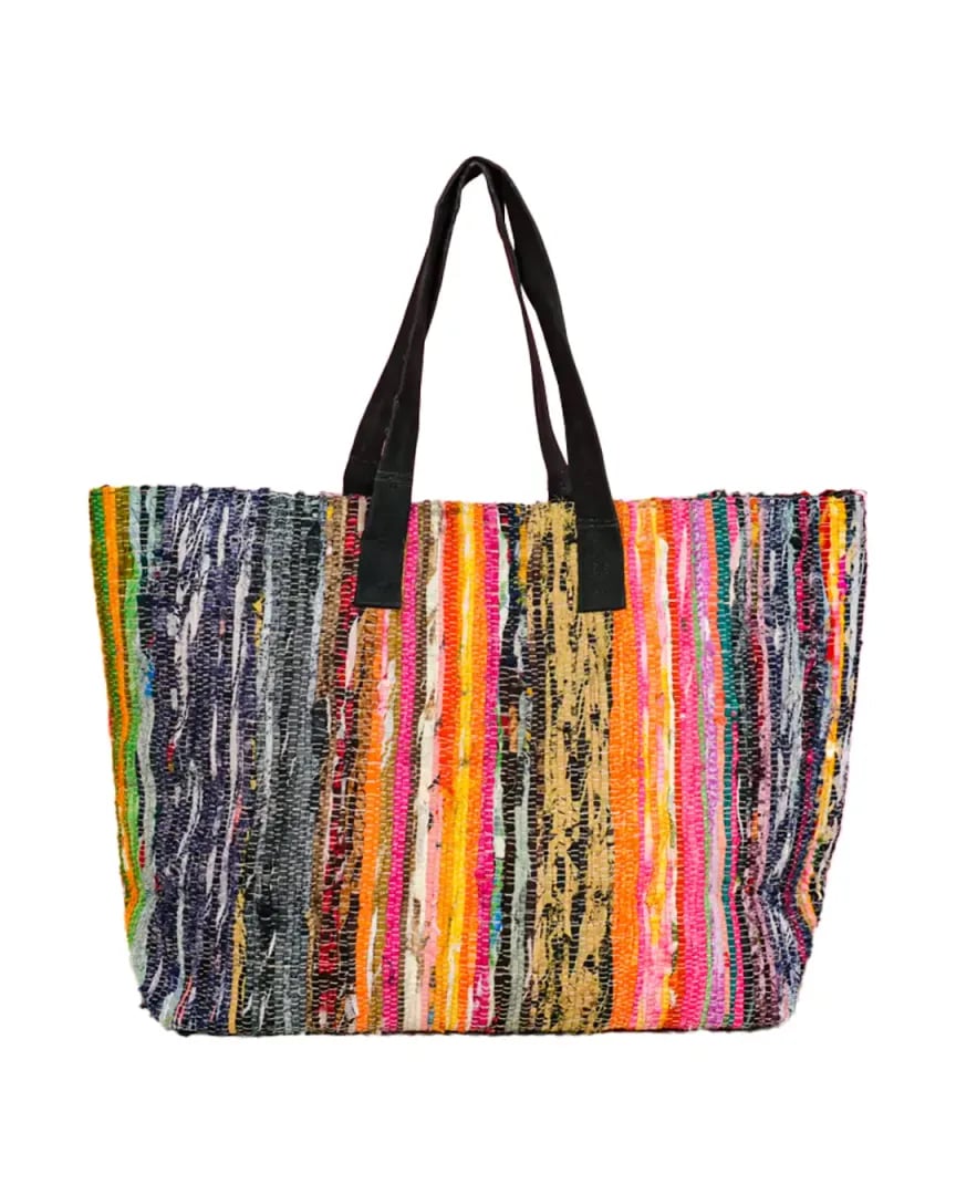 Handwoven Multicolor Jute Tote Bag with Vibrant Stripe Design