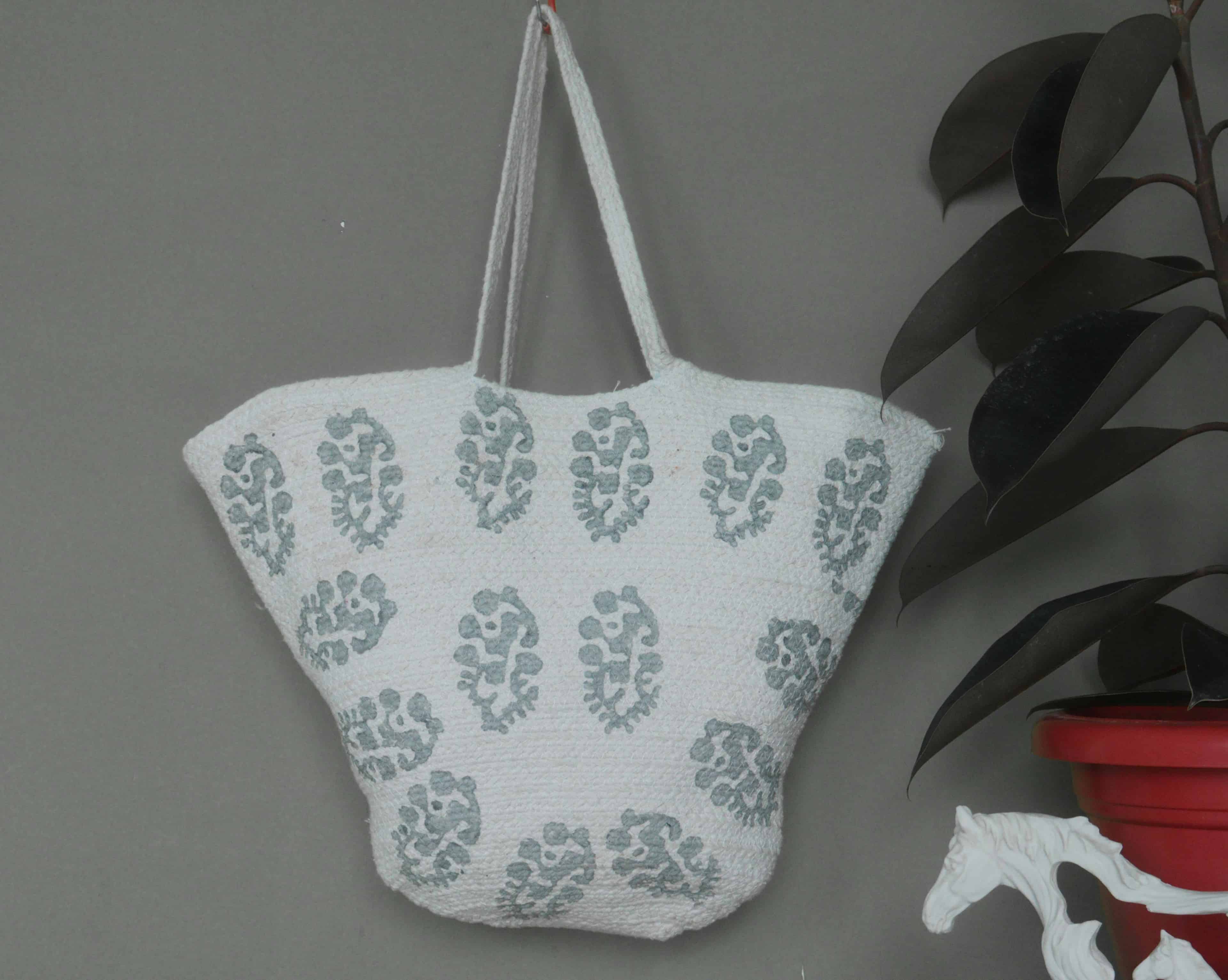 Handwoven Block Printed Grey and Orange Bags - Image 1